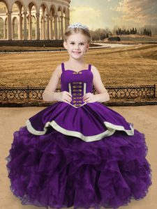 Fashion Floor Length Ball Gowns Sleeveless Eggplant Purple Winning Pageant Gowns Lace Up