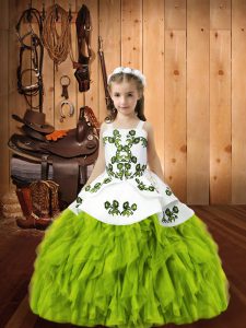 Straps Sleeveless Little Girls Pageant Dress Floor Length Beading and Embroidery Yellow Green Organza