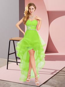 Sweetheart Sleeveless Dama Dress for Quinceanera High Low Beading Tulle
