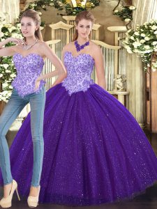 Extravagant Purple Sleeveless Beading Floor Length Sweet 16 Dress