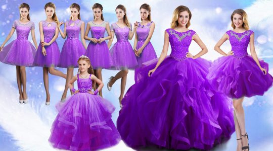 Eggplant Purple Sleeveless Floor Length Beading Lace Up Sweet 16 Dresses