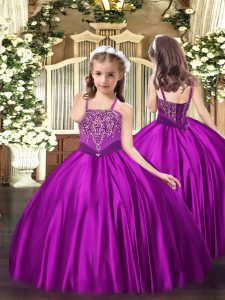 Amazing Fuchsia Sleeveless Floor Length Beading Lace Up Child Pageant Dress