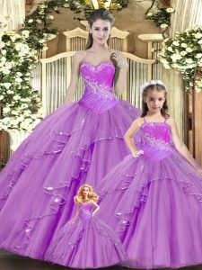Lilac Lace Up Sweet 16 Dresses Beading and Ruching Sleeveless Floor Length