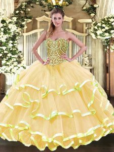 Sleeveless Lace Up Floor Length Beading and Ruffled Layers 15th Birthday Dress