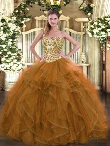 Beauteous Brown Sweetheart Lace Up Beading Ball Gown Prom Dress Sleeveless