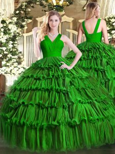 Dark Green Ball Gowns Ruffled Layers 15 Quinceanera Dress Zipper Organza Sleeveless Floor Length