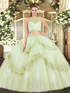 Graceful Scoop Sleeveless Tulle Quinceanera Gowns Beading and Appliques Zipper