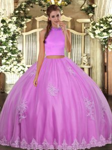 Dazzling Lilac Sleeveless Beading and Appliques Floor Length 15th Birthday Dress