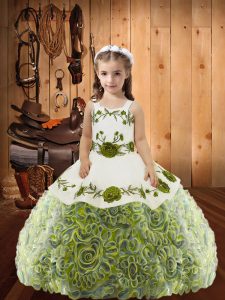 Excellent Multi-color Fabric With Rolling Flowers Lace Up Pageant Gowns Sleeveless Floor Length Embroidery and Ruffles