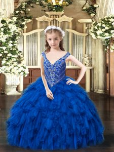 Sleeveless Lace Up Floor Length Beading and Ruffles Pageant Dress Wholesale