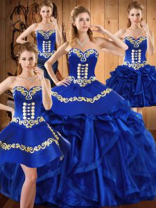 Clearance Floor Length Royal Blue Quinceanera Gown Sweetheart Sleeveless Lace Up