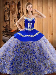 Decent Multi-color Ball Gowns Sweetheart Sleeveless Satin and Fabric With Rolling Flowers With Train Sweep Train Lace Up Embroidery Quinceanera Gowns