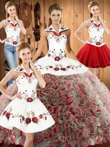 Customized Multi-color Sleeveless Embroidery Lace Up 15 Quinceanera Dress