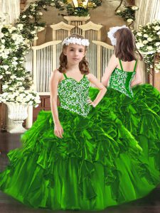 Discount Green Little Girls Pageant Dress Wholesale Party and Quinceanera with Beading and Ruffles Straps Sleeveless Lace Up