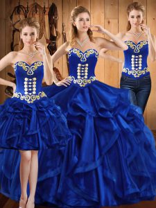 Excellent Floor Length Lace Up Quinceanera Dresses Royal Blue for Military Ball and Sweet 16 and Quinceanera with Embroidery and Ruffles