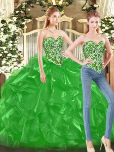 Sweetheart Sleeveless Lace Up Ball Gown Prom Dress Green Tulle