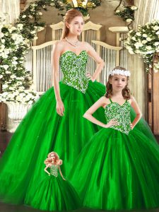 Best Green Lace Up Quinceanera Dresses Beading Sleeveless Floor Length