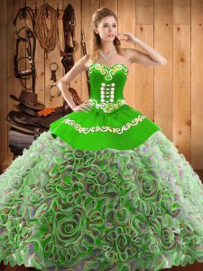 Sleeveless With Train Embroidery Lace Up Sweet 16 Dress with Multi-color Sweep Train