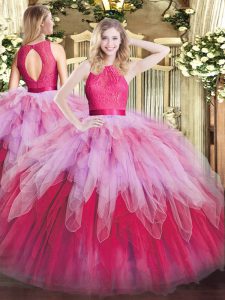 Multi-color Organza Zipper Ball Gown Prom Dress Sleeveless Floor Length Ruffles