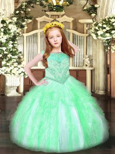Ball Gowns Glitz Pageant Dress Apple Green Scoop Organza Sleeveless Floor Length Zipper