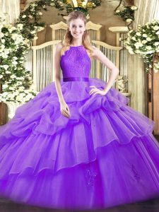 Exceptional Eggplant Purple Sleeveless Organza Zipper 15 Quinceanera Dress for Military Ball and Sweet 16 and Quinceanera