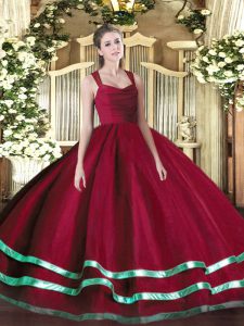 Superior Fuchsia Scoop Lace Up Beading and Ruffled Layers Sweet 16 Dress Sleeveless