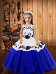 Sleeveless Lace Up Floor Length Embroidery Glitz Pageant Dress