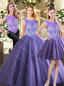 Sumptuous Lavender Sweet 16 Quinceanera Dress Military Ball and Sweet 16 and Quinceanera with Beading Scoop Sleeveless Zipper