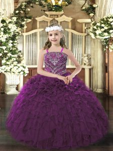Organza Sleeveless Floor Length Pageant Dress for Girls and Beading and Ruffles
