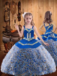 Fabric With Rolling Flowers Sleeveless Floor Length Pageant Dress and Embroidery and Ruffles