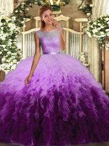 Floor Length Multi-color Sweet 16 Dresses Tulle Sleeveless Beading and Appliques and Ruffles
