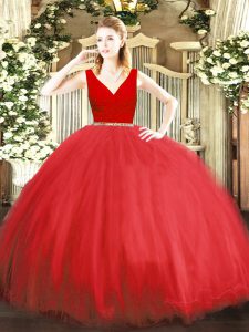 Eye-catching Floor Length Ball Gowns Sleeveless Red Sweet 16 Dress Zipper