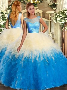 Colorful Floor Length Backless Sweet 16 Dress Multi-color for Sweet 16 and Quinceanera with Lace and Ruffles