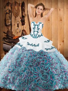 Beautiful Sleeveless Sweep Train Lace Up With Train Embroidery Sweet 16 Dress