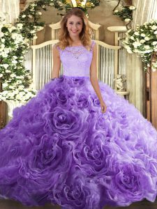 Decent Lavender Fabric With Rolling Flowers Zipper Scoop Sleeveless Floor Length Sweet 16 Dresses Lace