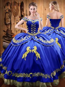 Fashion Floor Length Ball Gowns Sleeveless Royal Blue Vestidos de Quinceanera Lace Up