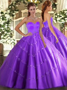 Unique Sleeveless Tulle Floor Length Lace Up Vestidos de Quinceanera in Eggplant Purple with Beading and Appliques
