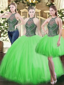 Ideal Sleeveless Floor Length Beading Lace Up Vestidos de Quinceanera