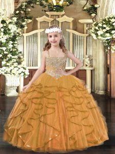 Dazzling Sleeveless Beading and Ruffles Lace Up Little Girls Pageant Gowns