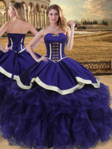Purple Quinceanera Dresses Sweet 16 and Quinceanera with Beading and Ruffles Sweetheart Sleeveless Lace Up
