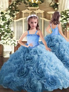 Sleeveless Lace Up Floor Length Appliques Little Girls Pageant Dress