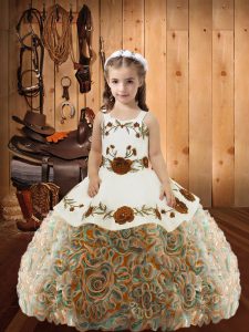 Embroidery and Ruffles Pageant Gowns For Girls Multi-color Lace Up Sleeveless Floor Length