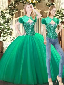 Sweetheart Sleeveless Lace Up Sweet 16 Dress Green Tulle