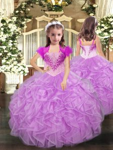 Super Straps Sleeveless Lace Up Custom Made Pageant Dress Lilac Organza