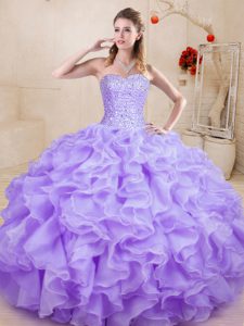 Fashionable Ball Gowns Quince Ball Gowns Lavender Sweetheart Organza Sleeveless Floor Length Lace Up