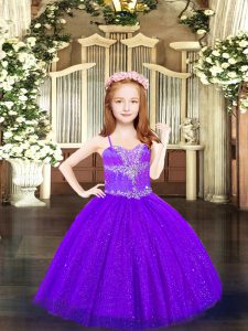 Stunning Purple Sleeveless Tulle Lace Up Pageant Gowns For Girls for Party and Quinceanera