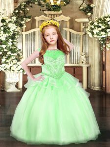 Best Organza Sleeveless Floor Length Little Girl Pageant Dress and Beading