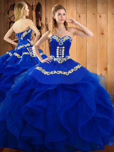 Dynamic Organza Sweetheart Sleeveless Lace Up Embroidery and Ruffles Sweet 16 Quinceanera Dress in Blue