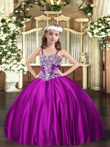 Hot Selling Straps Sleeveless Satin Little Girls Pageant Dress Wholesale Appliques Lace Up