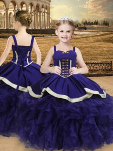 Trendy Purple Straps Lace Up Beading and Ruffles Little Girls Pageant Dress Sleeveless